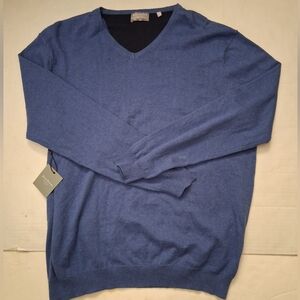 Hickey Freeman Blue Cotton/Cashmere V-neck Sweater XXL. NWT